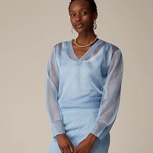 J.Crew | Collection sheer V-neck sweater Cerulean NWT